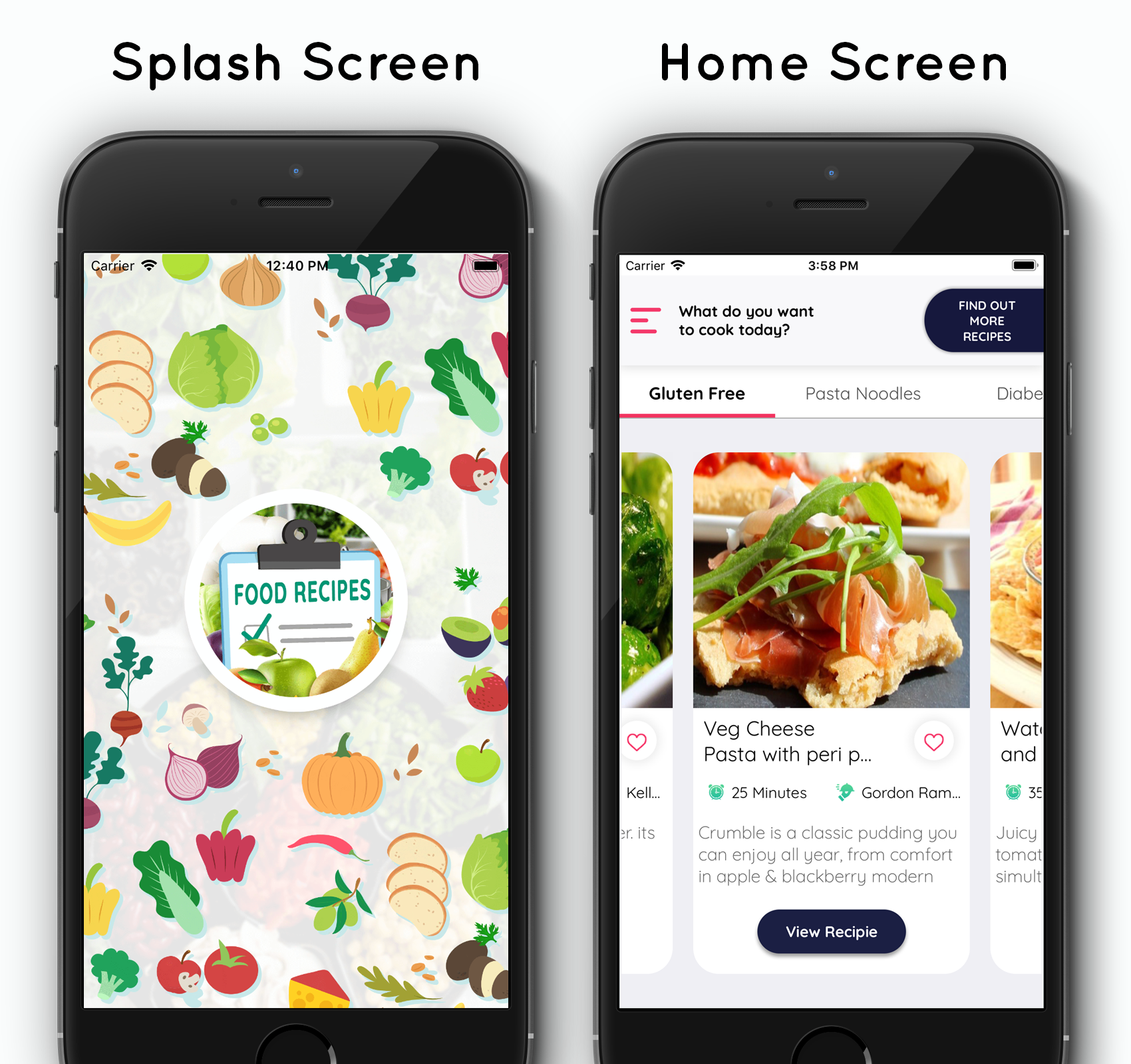 Food Recipe iPhone app with add recipe by chef SWIFT 4