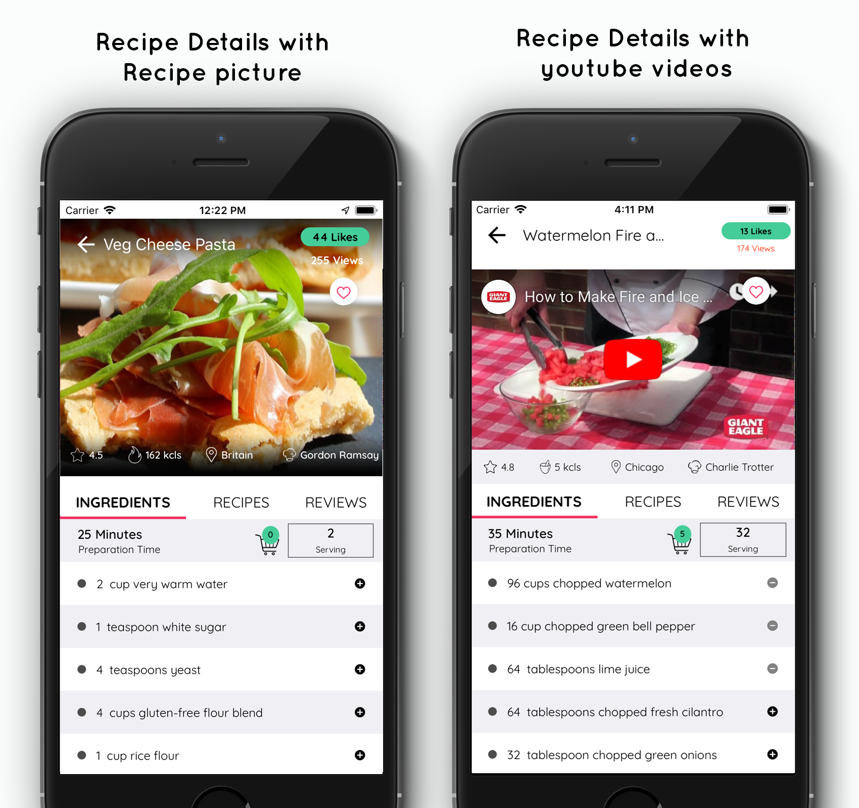 Food Recipe iPhone app with add recipe by chef SWIFT 4